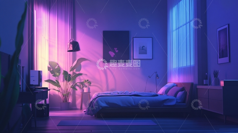 高清大图下载【趣麦麦图】紫绿色系卧室插图