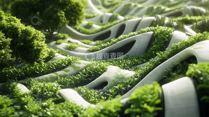 高清大图下载【趣麦麦图】波浪型屋顶绿色植物