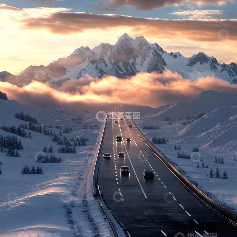 高清大图下载【趣麦麦图】雪天高速路