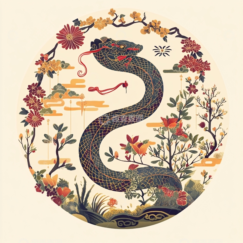 高清大图下载【趣麦麦图】十二生肖蛇插画