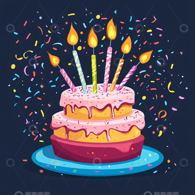 高清大图下载【趣麦麦图】插满蜡烛的生日蛋糕