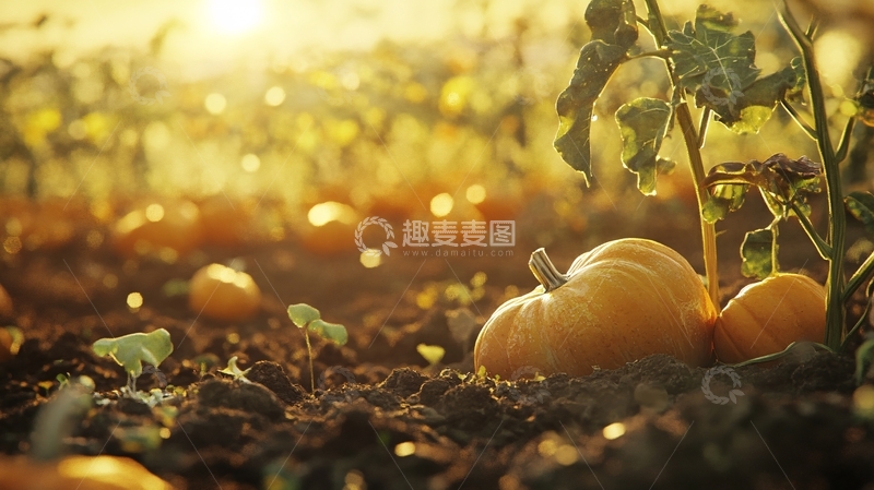 高清大图下载【趣麦麦图】菜地里的南瓜