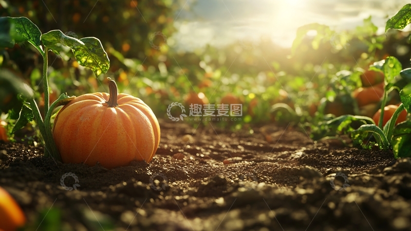 高清大图下载【趣麦麦图】菜地里的南瓜2