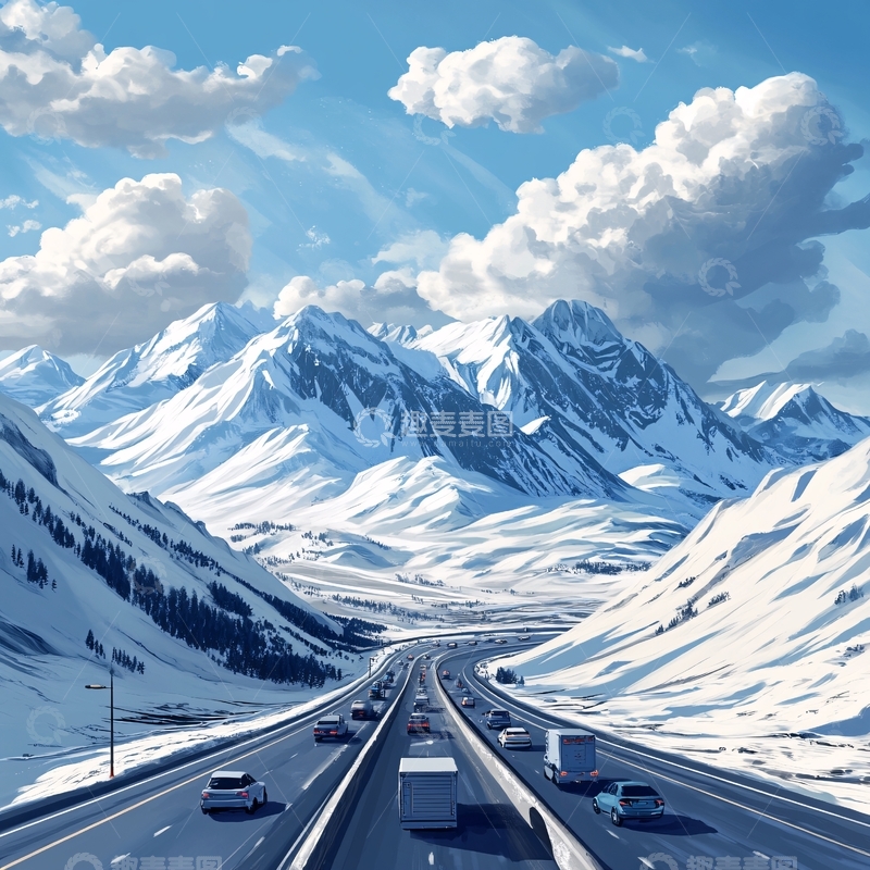 高清大图下载【趣麦麦图】高速雪景