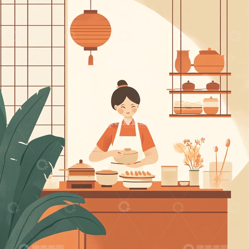 高清大图下载【趣麦麦图】制作月饼插画