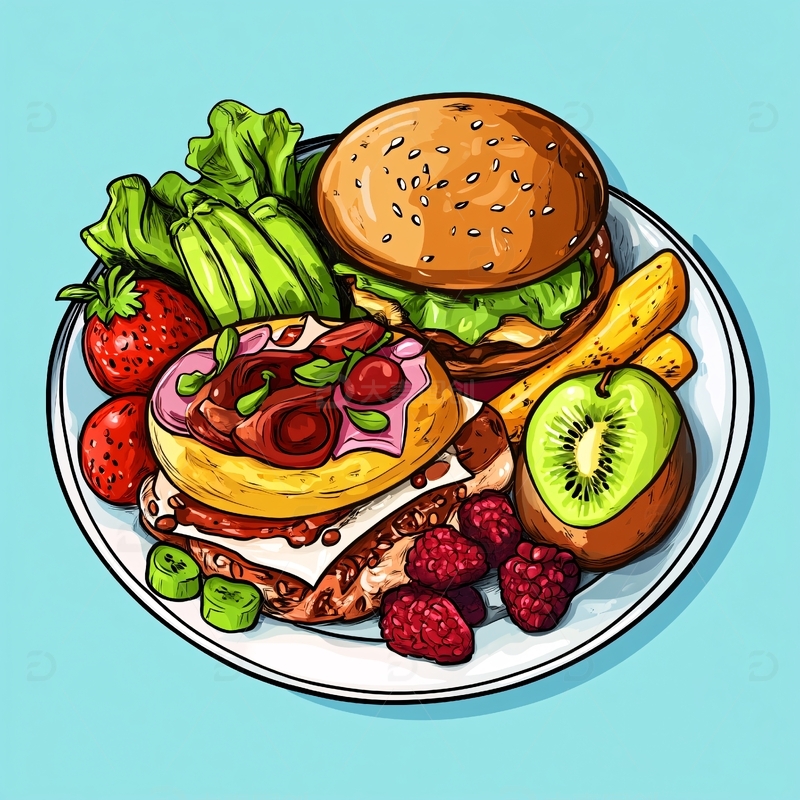 高清大图下载【趣麦麦图】手绘丰富早餐插图