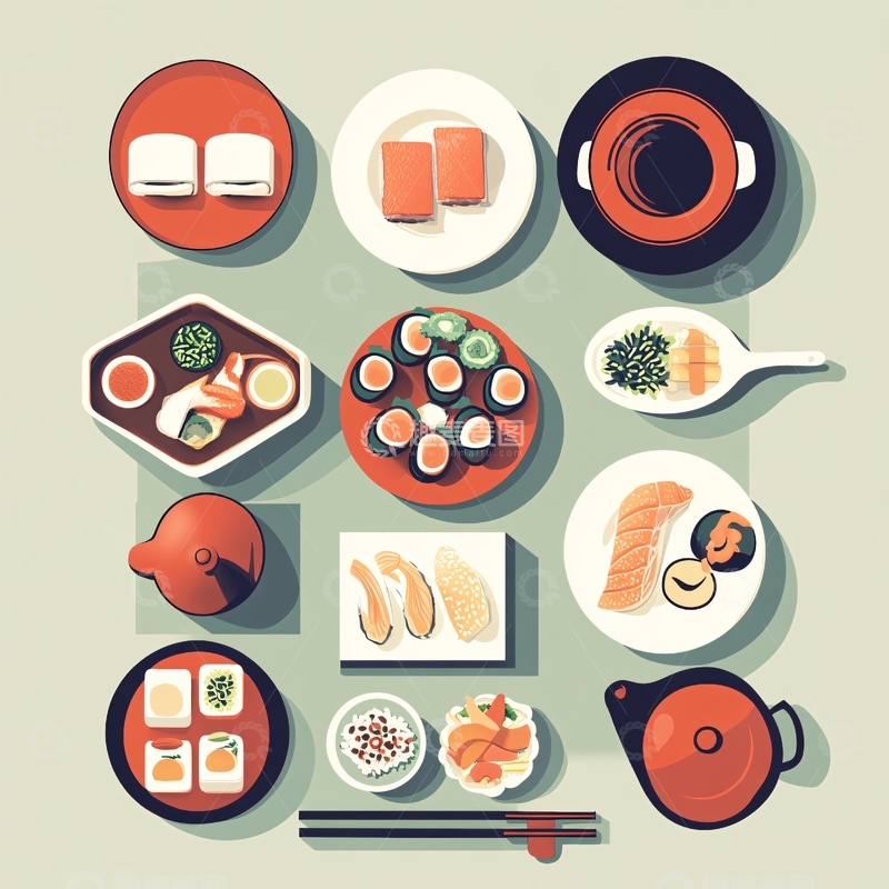 高清大图下载【趣麦麦图】日式料理卡通