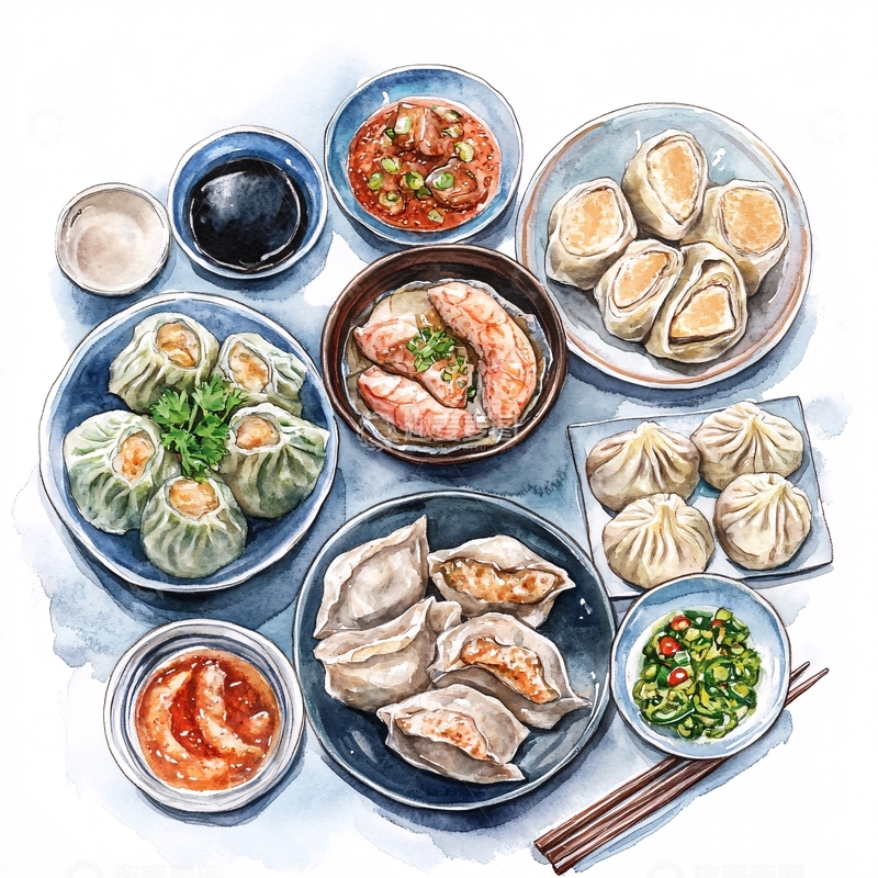 高清大图下载【趣麦麦图】灌汤包插画