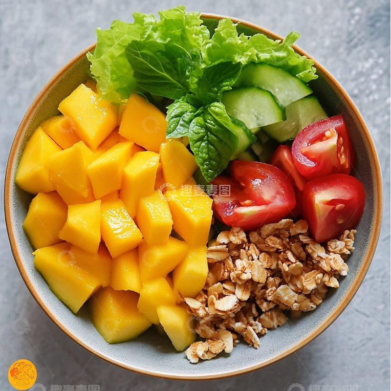 高清大图下载【趣麦麦图】芒果牛肉藜麦色拉