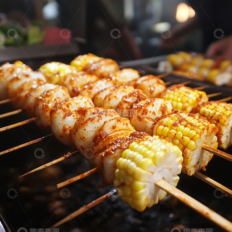 高清大图下载【趣麦麦图】烧烤年糕串