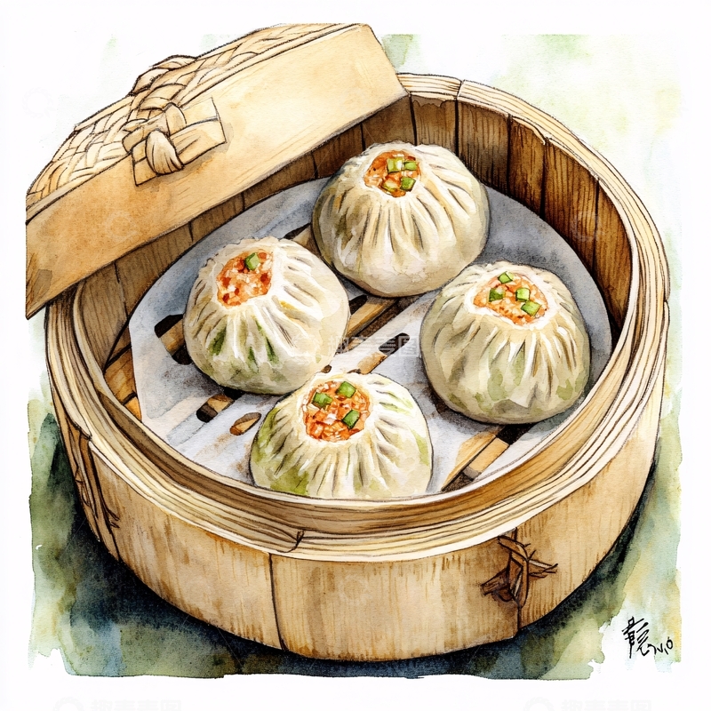 高清大图下载【趣麦麦图】南翔小笼包插画1
