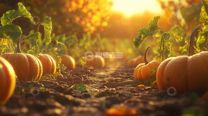 高清大图下载【趣麦麦图】菜地里的南瓜4