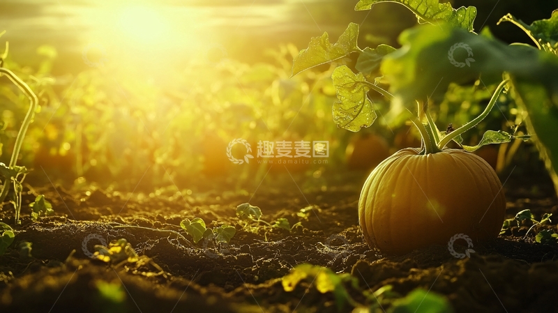 高清大图下载【趣麦麦图】瓜秧上的南瓜1