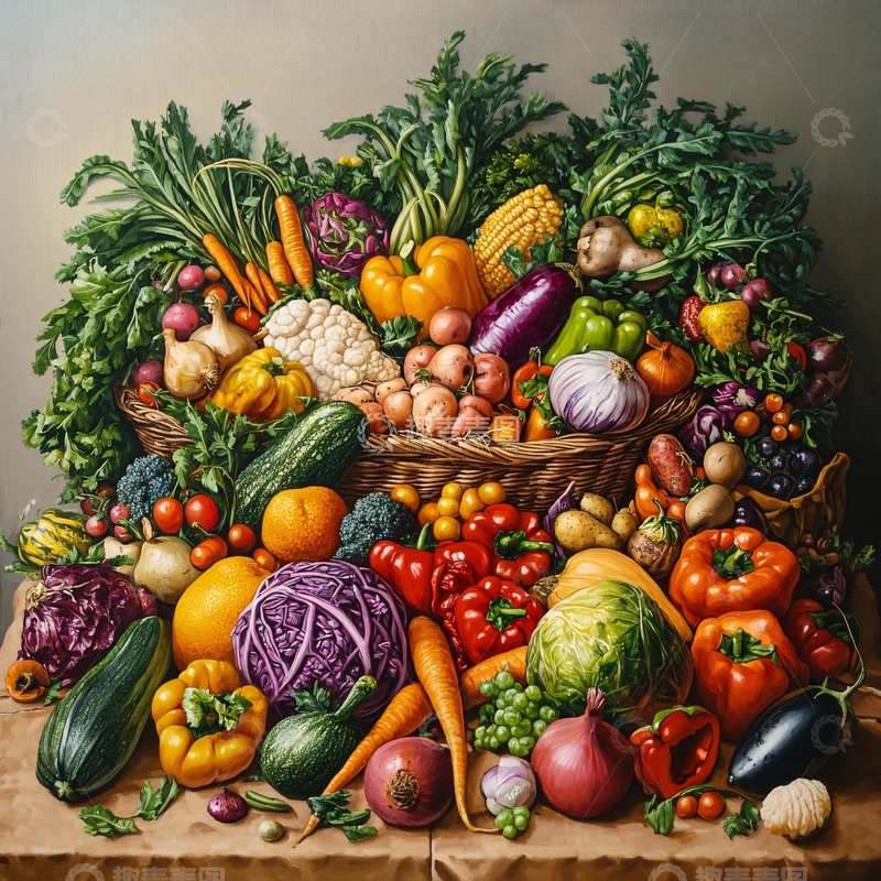 高清大图下载【趣麦麦图】装饰油画蔬菜篮1