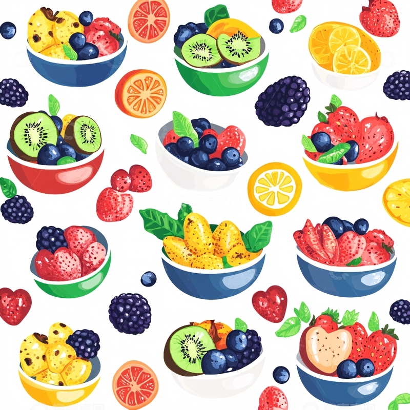 高清大图下载【趣麦麦图】水果碗插画2
