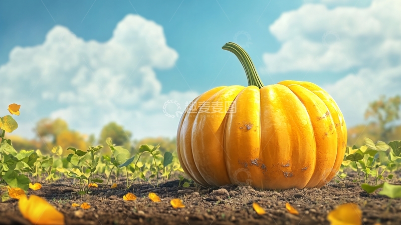 高清大图下载【趣麦麦图】菜地里的南瓜5