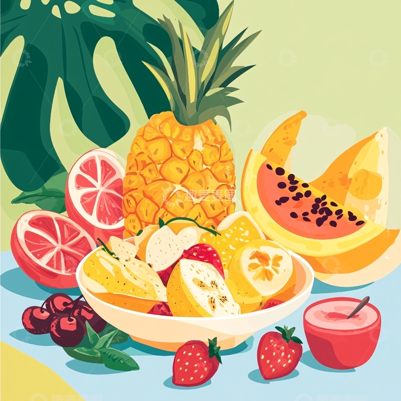 高清大图下载【趣麦麦图】夏季水果美食插画