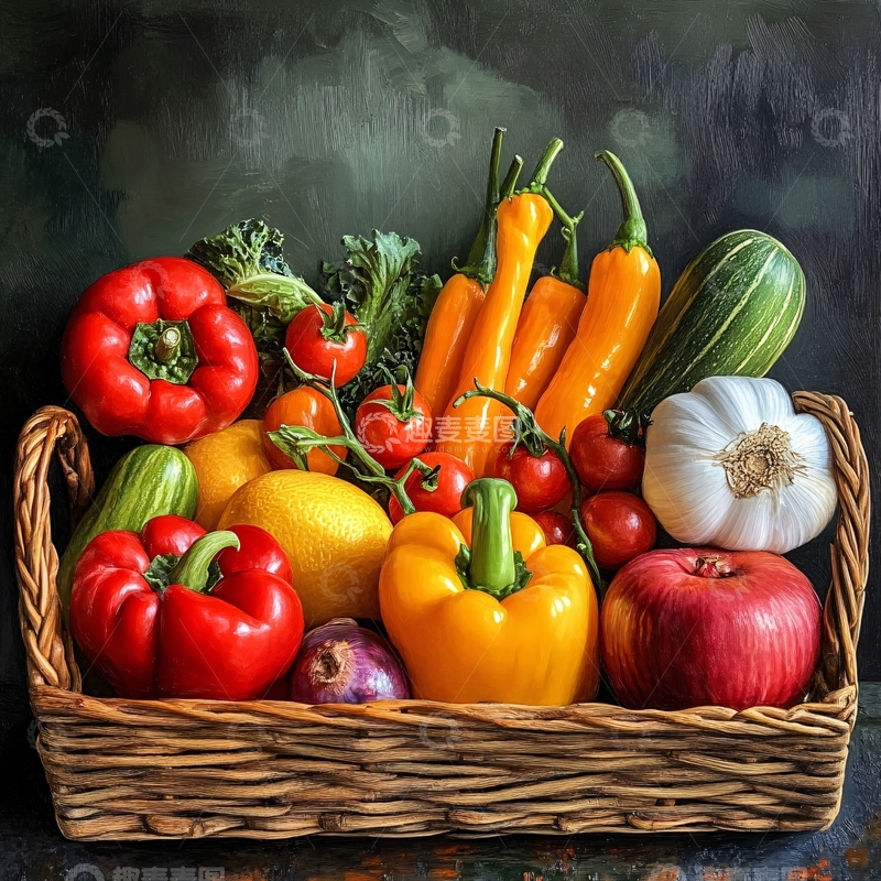 高清大图下载【趣麦麦图】装饰油画蔬菜篮