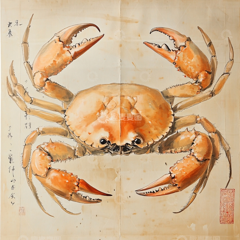 高清大图下载【趣麦麦图】工笔手绘大闸蟹