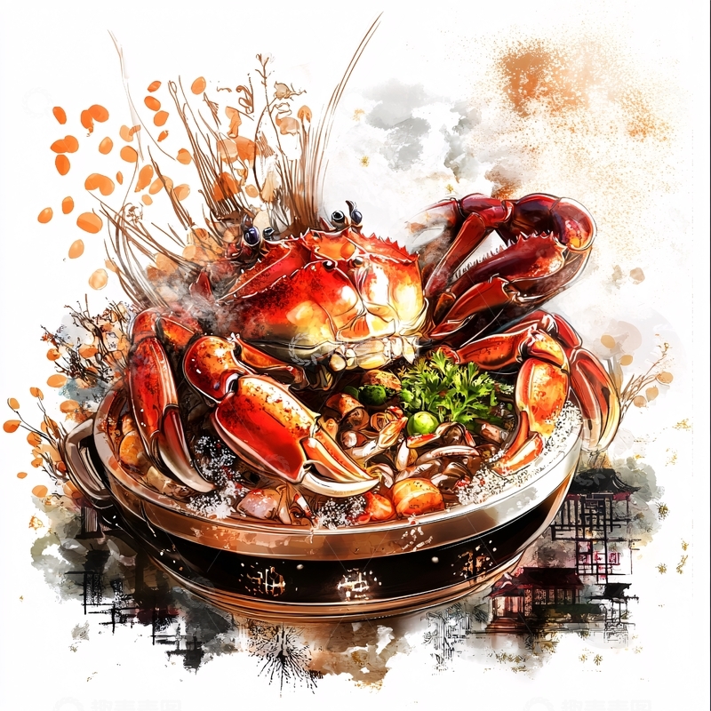 高清大图下载【趣麦麦图】手绘香辣蟹