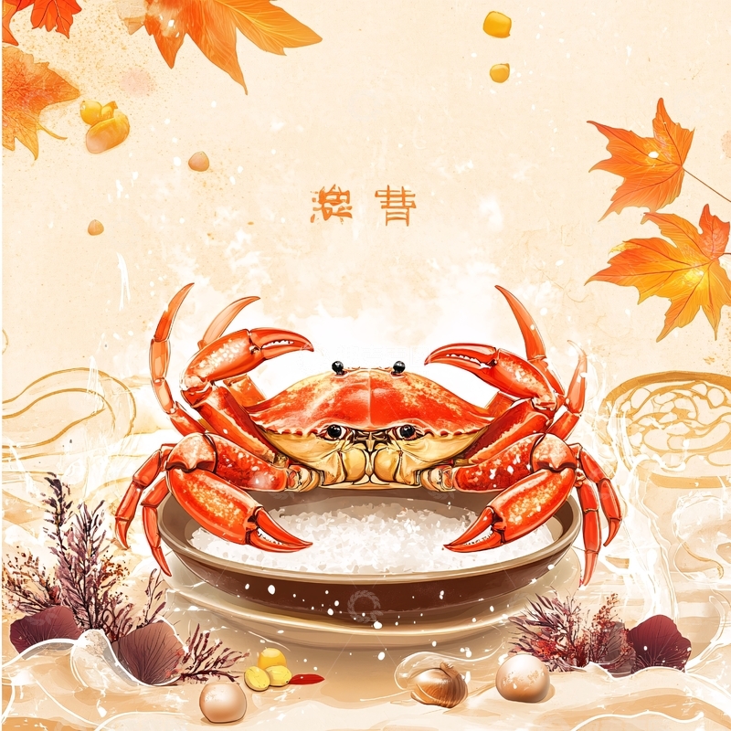 高清大图下载【趣麦麦图】海鲜馆大闸蟹插画