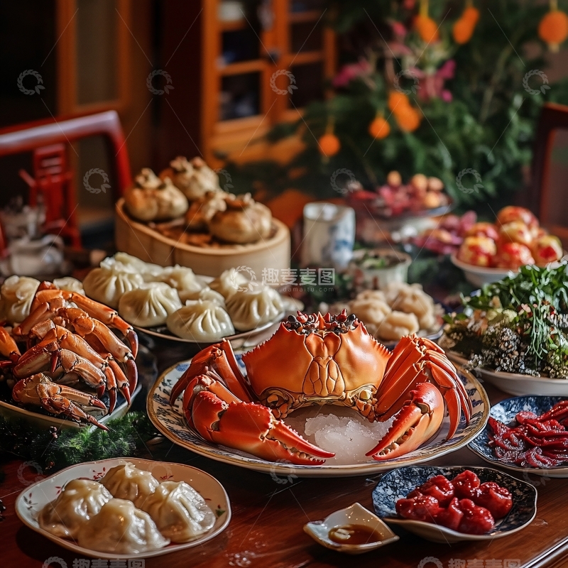 高清大图下载【趣麦麦图】团圆赏月品蟹