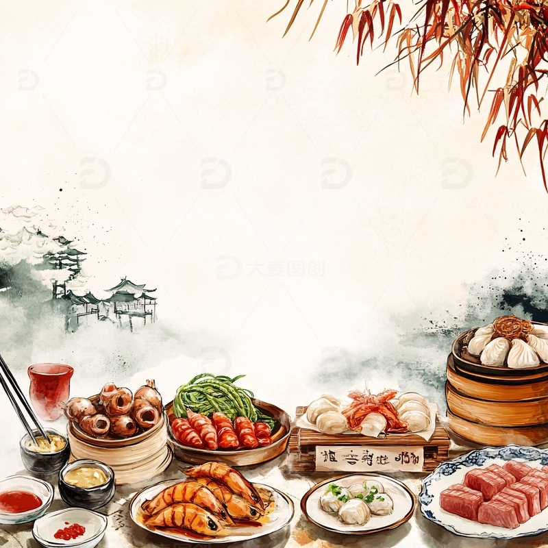 高清大图下载【趣麦麦图】美食文化美食节背景
