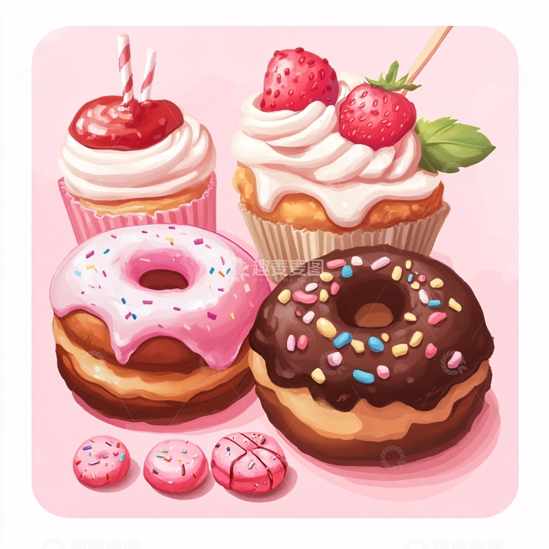 高清大图下载【趣麦麦图】-甜甜圈插画