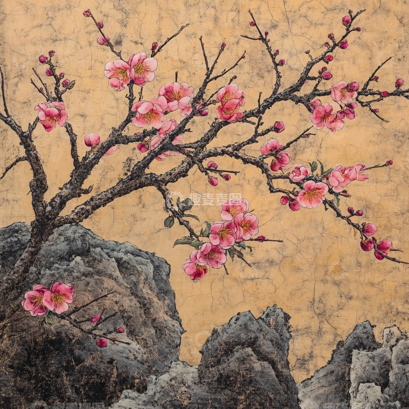 高清大图下载【趣麦麦图】中式工笔梅花壁画