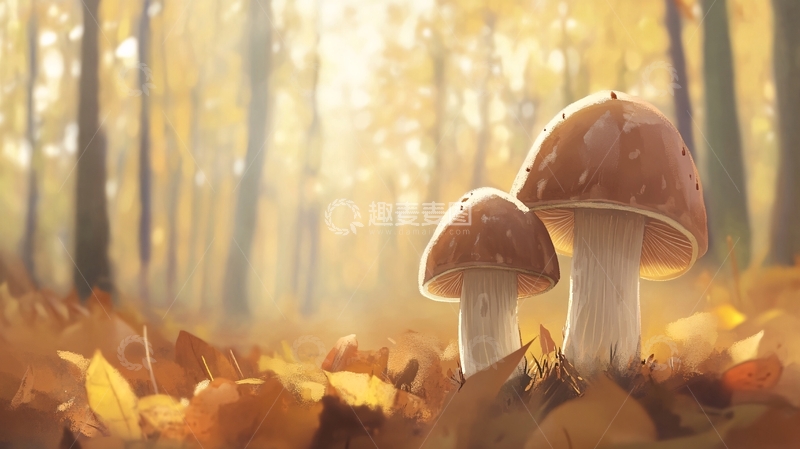 高清大图下载【趣麦麦图】采蘑菇插画