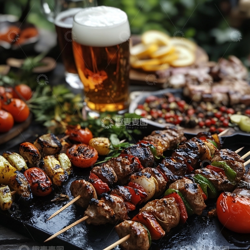 高清大图下载【趣麦麦图】啤酒烤串组合