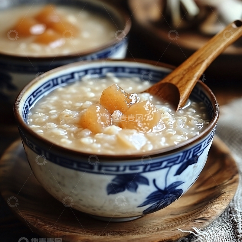 高清大图下载【趣麦麦图】银耳粥与木勺