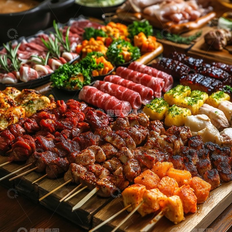 高清大图下载【趣麦麦图】步步高升烤肉拚盘