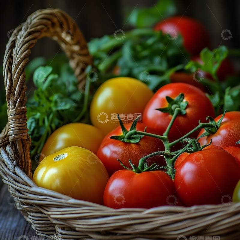 高清大图下载【趣麦麦图】箩筐里的番茄