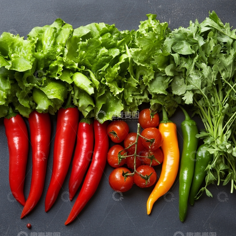 高清大图下载【趣麦麦图】菜品香菜叶红辣椒彩椒