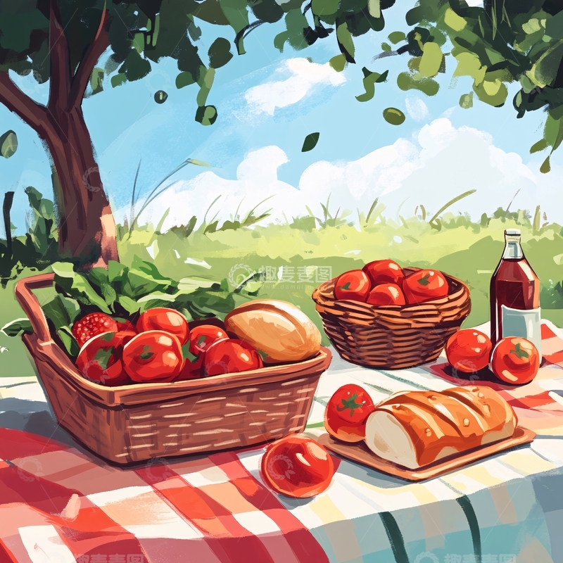 高清大图下载【趣麦麦图】-郊外野餐插画