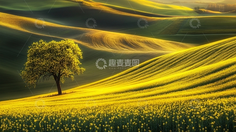 高清大图下载【趣麦麦图】油菜花田里的树