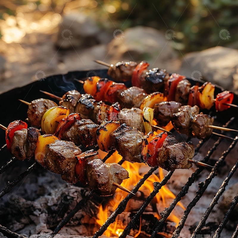 高清大图下载【趣麦麦图】野营烤肉串1
