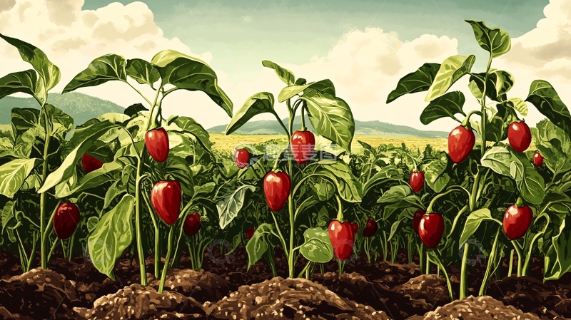 高清大图下载【趣麦麦图】辣椒地插画
