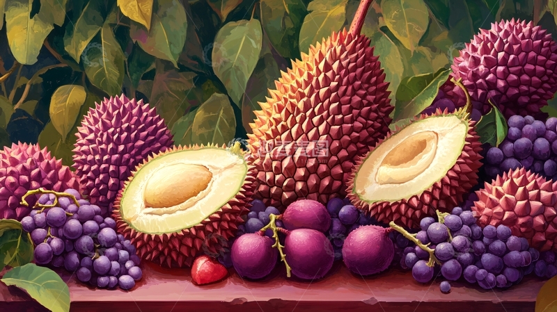 高清大图下载【趣麦麦图】榴莲包装插画