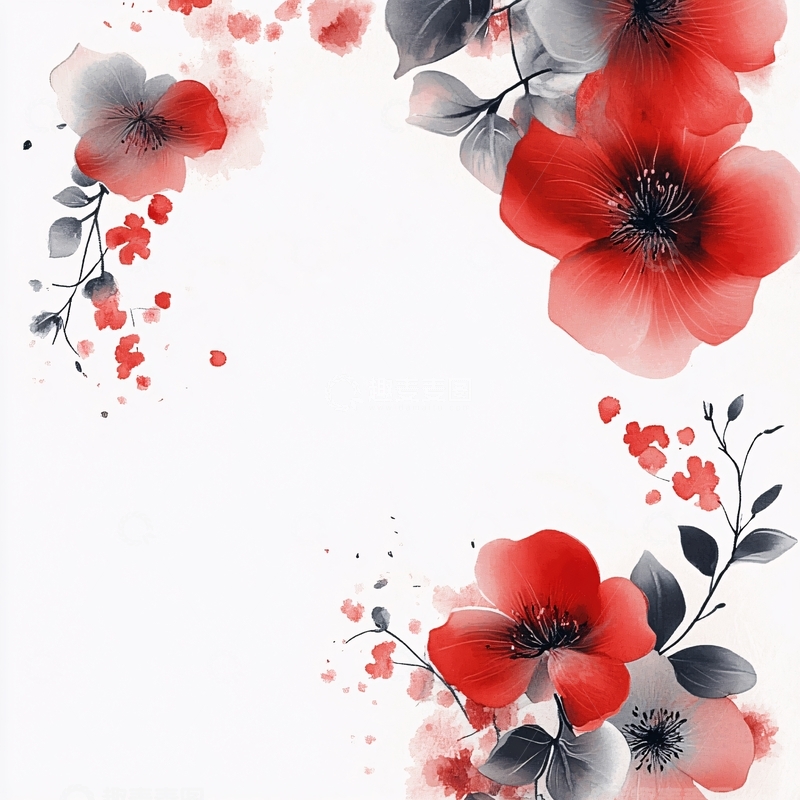 高清大图下载【趣麦麦图】手绘红色花卉梦幻背景3