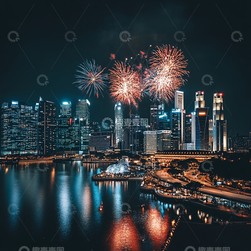 高清大图下载【趣麦麦图】城市夜空烟花