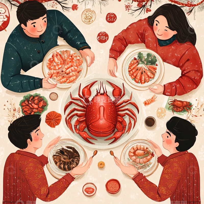 高清大图下载【趣麦麦图】年夜饭插画3