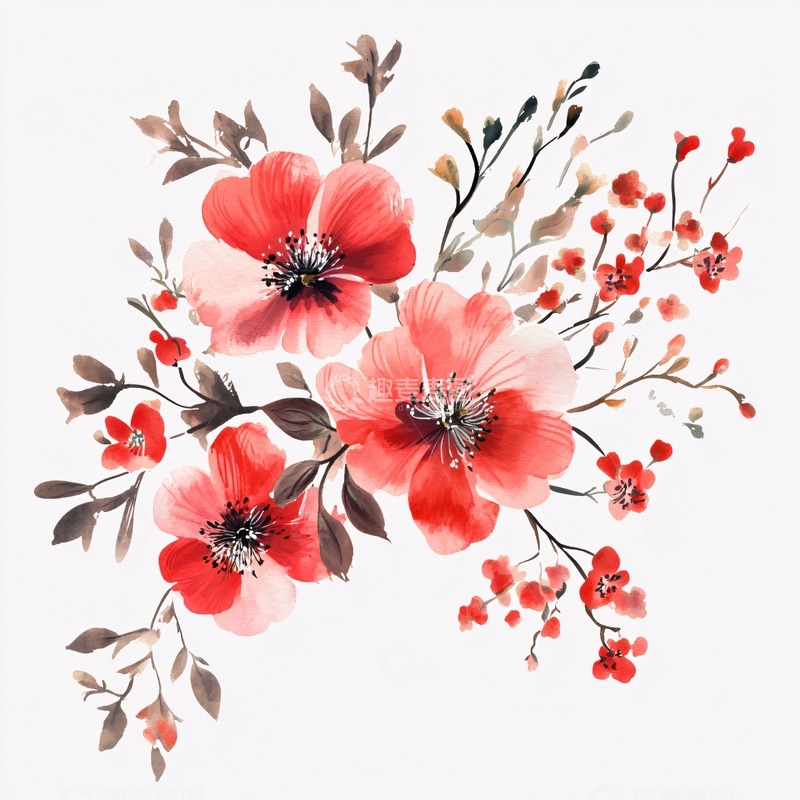 高清大图下载【趣麦麦图】手绘红色花卉