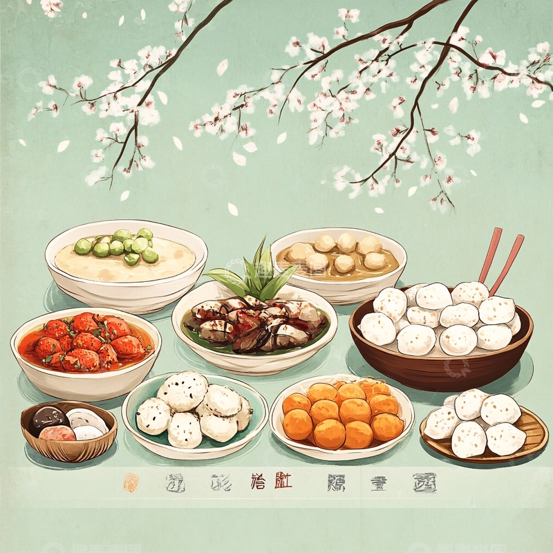 高清大图下载【趣麦麦图】节气美食插画