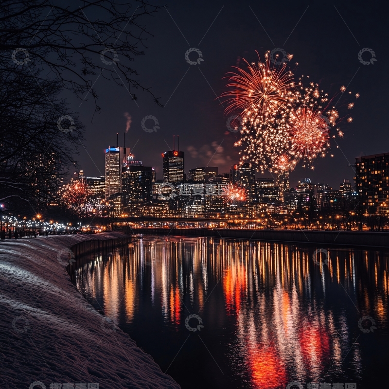 高清大图下载【趣麦麦图】城市夜景烟花2