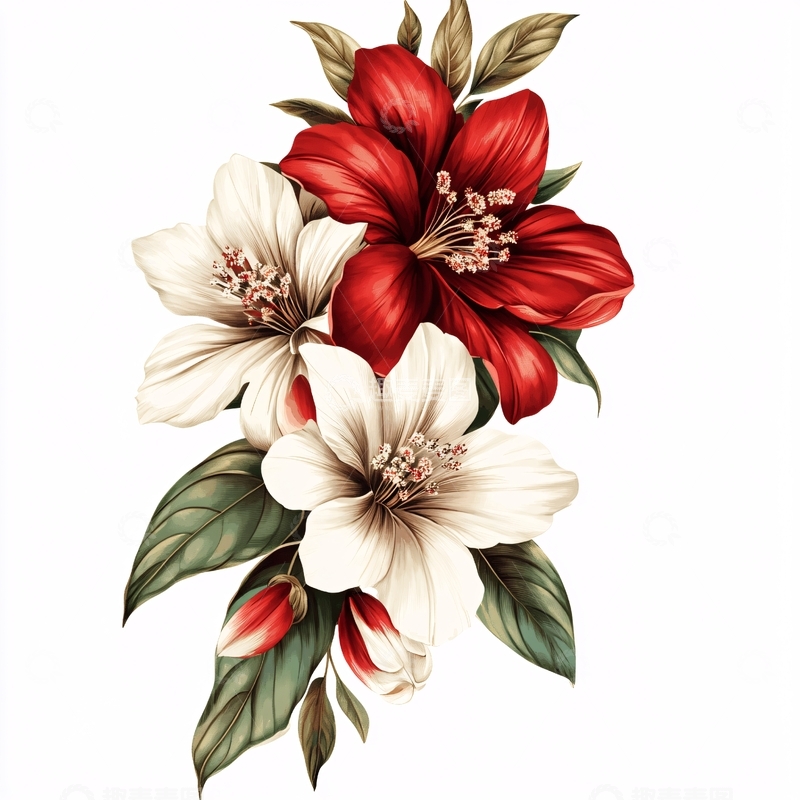 高清大图下载【趣麦麦图】手绘扶桑花