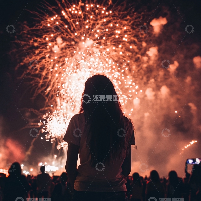 高清大图下载【趣麦麦图】放烟花的少女