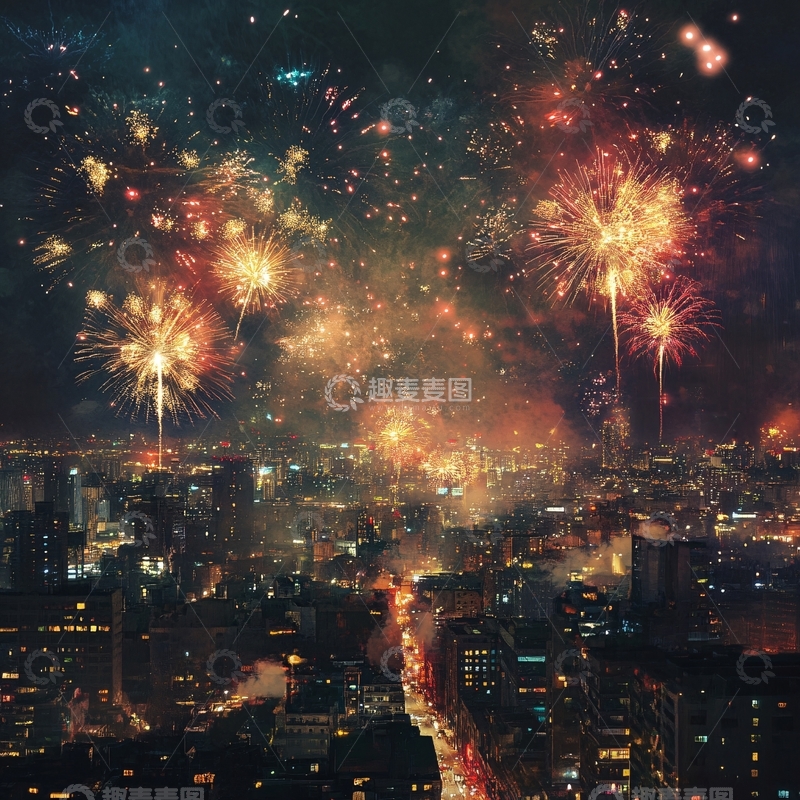 高清大图下载【趣麦麦图】街道烟花
