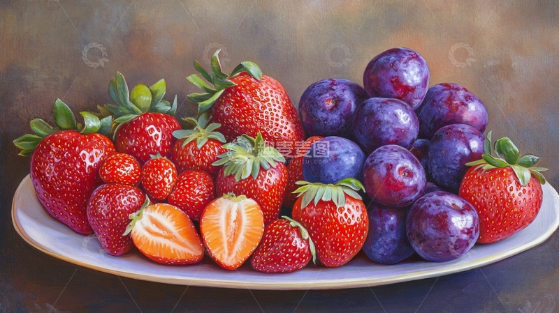 高清大图下载【趣麦麦图】手绘草莓油画